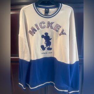 Disney Mickey Mouse Panel Crewneck - BoxLunch Exclusive Cream and Blue Pullover